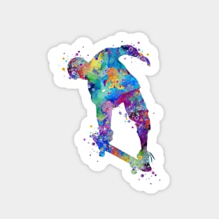 Boy Skateboard Nose Grab Trick Watercolor Silhouette Sticker